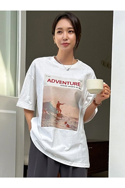 Mythologie Adventure T-shirt -white, Printed, Crew Neck, Printed, Short Sleev...