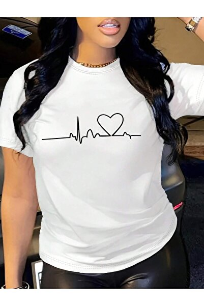 Mythologie Tricou Rhythmic Heart - Alb cu imprimeu, supradimensionat, cu deco...