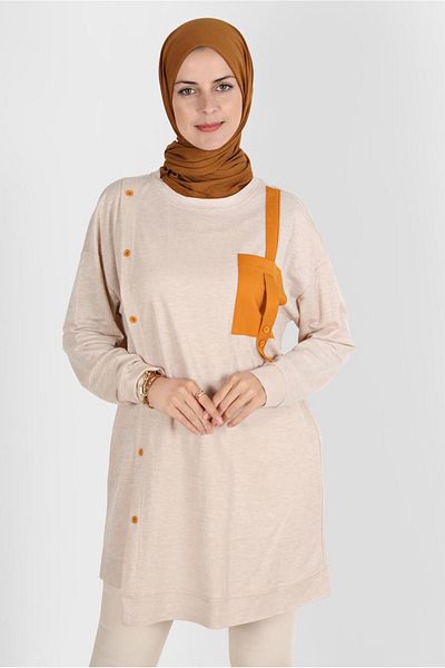 Alvina Tracksuit Tunic - Button Detailed, Model 42896