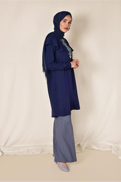 Alvina Shoulder and Embroidery Detail Shoulder Tunic with Volan 4120