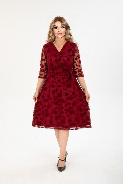 rotop Elegant dress with velvet embroidery and V-neckline