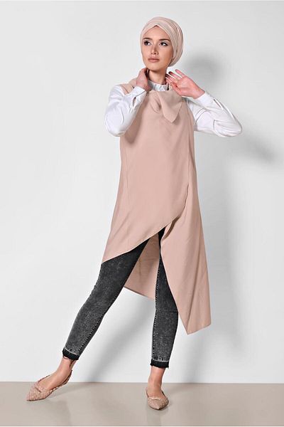 TRENDTESETTÜR Women's Powder Collar Snap-On Asymmetrical Vest 4094