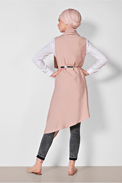 TRENDTESETTÜR Women's Powder Collar Snap-On Asymmetrical Vest 4094