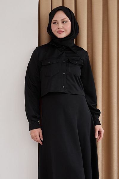 InStyle Buttoned Bolero Skirt Black Suit