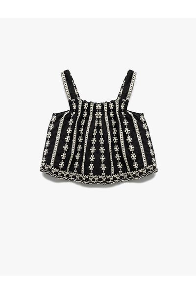Koton New Season Cotton Square Neck Strap Embroidered Blouse