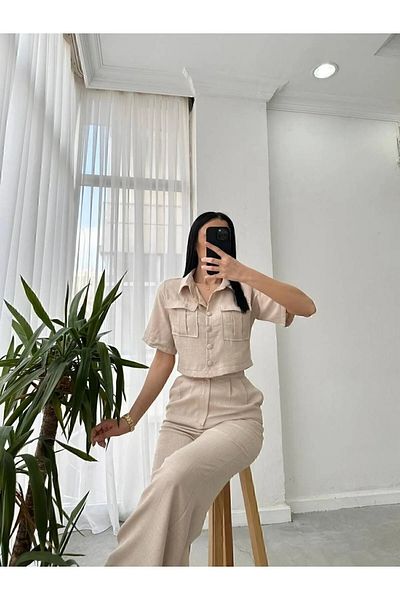 İkmal Women's Replenishment Linen Shirt, Jacket and Pants Set