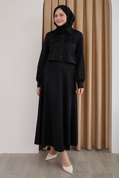 InStyle Buttoned Bolero Skirt Black Suit