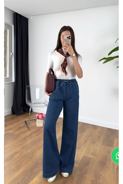 viyan butik Blue Denim Trousers with Elastic Waist