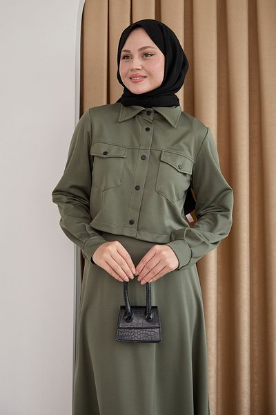 InStyle بدلة كاكي مع تنورة بوليرو بأزرار