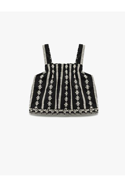 Koton New Season Cotton Square Neck Strap Embroidered Blouse
