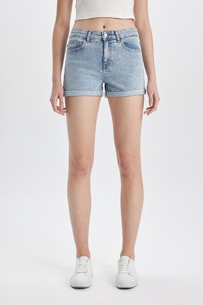 DeFacto Pantaloni scurți de jeans cu talie înaltă pliați - B9207AX24SM