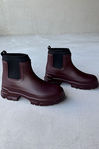 Cappmoda AYK-1012 Claret Red Scuba Fabric Rubber Λεπτομερείς αδιάβροχες μπότες βροχής με ψηλή σόλα