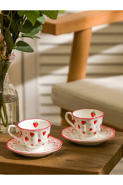LC Waikiki Lcw Home Red Strawberry Printed 2-Person Porcelain Coffee Cup Set 90 ml