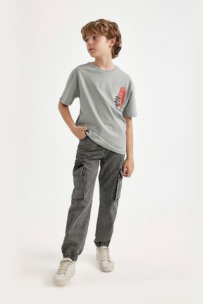 DeFacto Boy's Cargo Pocket Elastic Leg Jogger Jean Trousers C0183A824Sm
