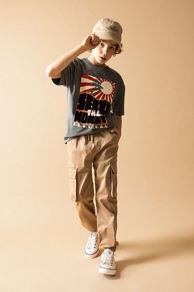 DeFacto Boy's Gabardine Jogger Pants - Cargo Pocket, Waist Lace and Elastic Leg B8939A824Sm