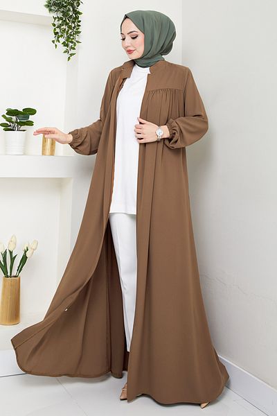 ModaMerve Belted Hijab Ferace 1004Esl1097-M Tan