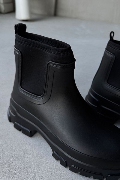 Cappmoda AYK-1012 Μαύρο ύφασμα κατάδυσης από καουτσούκ με λεπτομέρεια ψηλή σόλα αδιάβροχες μπότες βροχής