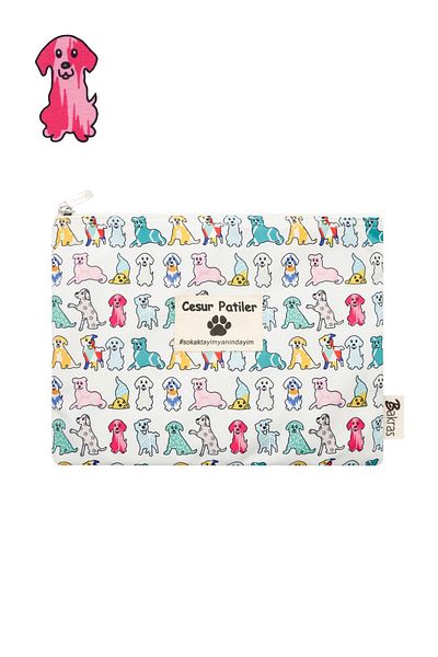 Bakras Чанта за грим с шарка на кучета Brave Paws - портфолио и клъч 24см x 19см