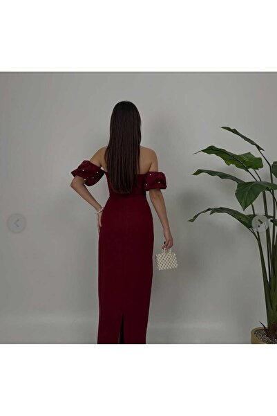 MODA DURAĞI Taş Detaylı Arkadan Yırtmaçlı kaliteli Elbise