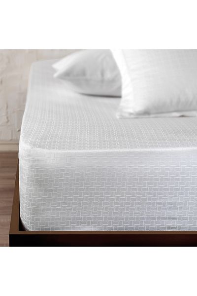 Linens White Double Sheet - White Collection, Cotton Jacquard Satin