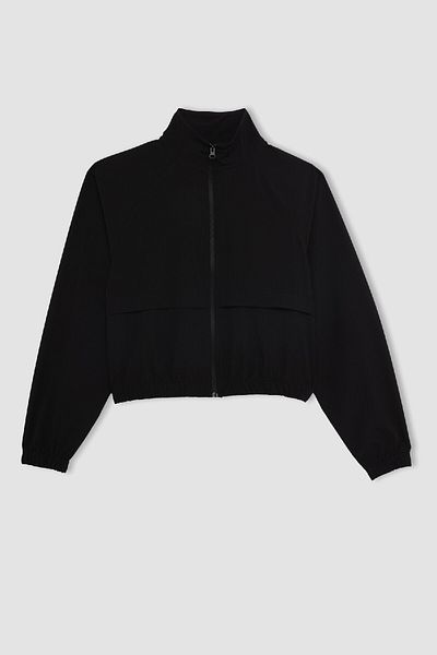 DeFacto Stand Collar Fit Crop Sweatshirt - Solid Zip, A2436Ax24Sp