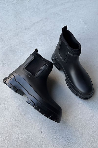 Cappmoda AYK-1012 Μαύρο ύφασμα κατάδυσης από καουτσούκ με λεπτομέρεια ψηλή σόλα αδιάβροχες μπότες βροχής
