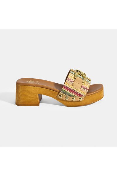Desa Women's Multicolored Buckle Accessory Heeled Slippers