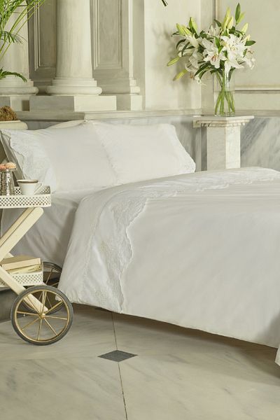 Karaca Home Σετ Παπλωματοθήκη Διπλό Λευκό 100% Βαμβάκι Chole Brodeli