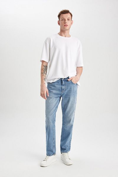 DeFacto Straight Fit Regular Fit Κανονική σωλήνωση μέσης τζιν παντελόνι B4684ax24sp