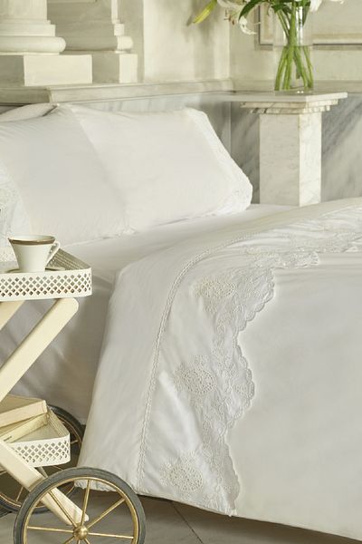 Karaca Home Σετ Παπλωματοθήκη Διπλό Λευκό 100% Βαμβάκι Chole Brodeli