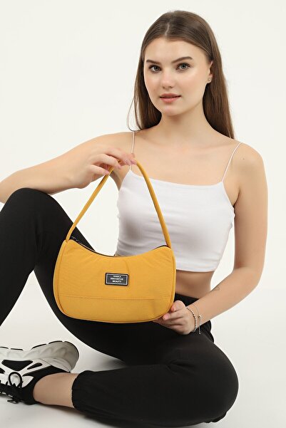 SHAKA Mustard U11 Single Zipper Compartment Daily Sports Baguette Canvas Fabric Women's Hand and Shoulder Bag B:16 E: 26