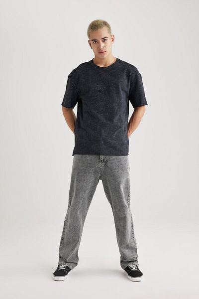 DeFacto Comfortable Fit - Crew Neck Washed Faded Short Sleeve T-Shirt B9223Ax23Wn