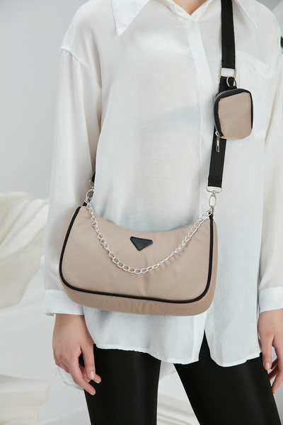 SHAKA Mink U6 Women's Cross Shoulder Bag with Chain Strap Detail and Adjustab...