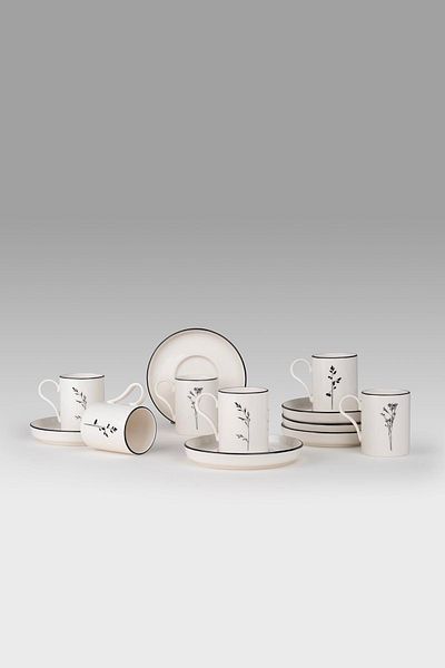 Kütahya Porselen Bone Desire 12 Piece Coffee Set for 6 People Angelica Black