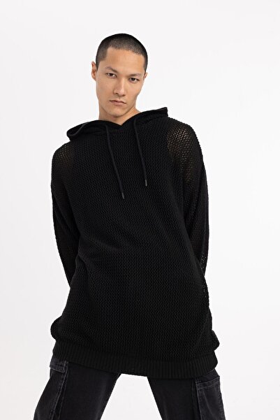 DeFacto Regular Fit Kapüşonlu Kroşe Delikli Triko Sweatshirt C0012ax23wn