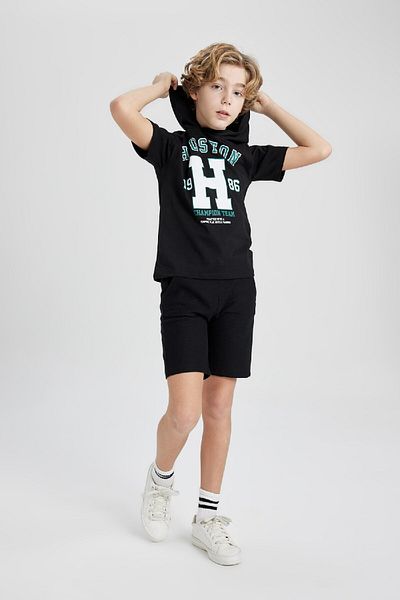 DeFacto Printed Hooded Sweatshirts and Shorts Set for Boys - Short Sleeve B9986A824Sm