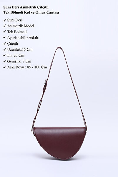 SHAKA Bordo Shk154 Suni Deri Asimetrik Çıtçıtlı Tek Bölmeli Astarlı Kol ve Omuz Çantası