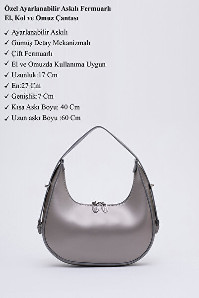 SHAKA Ασημί Shk110 Ειδική τσάντα χεριού, μπράτσου και ώμου με ρυθμιζόμενο λουράκι με φερμουάρ