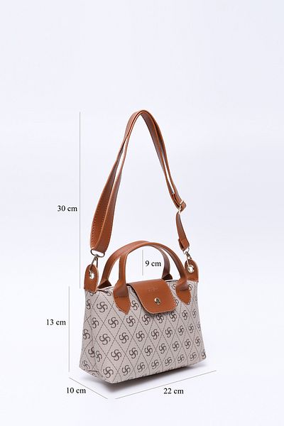 SHAKA Monogram Printed Mink Shk135 Faux Leather, Single Compartment, Double Strap Hand, Arm and Cross Shoulder Bag