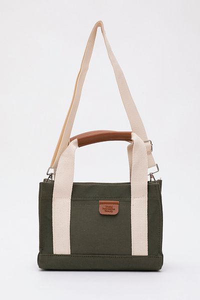 SHAKA Khaki Green Shk138 2 Compartment Canvas Fabric Adjustable Strap Zippered Hand, Arm and Shoulder Bag U:17