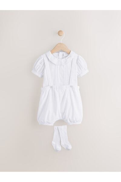 Next Baby Cotton White Overalls Bodysuit Socks 3 Piece Set