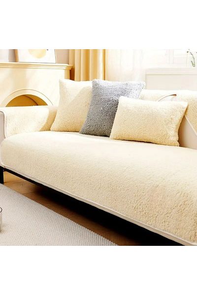 baladı home ev tekstil home collection Three Seater Teddy Top Plush Sofa Cover Seating Area 75X190 cm Measurement (1 Piece)