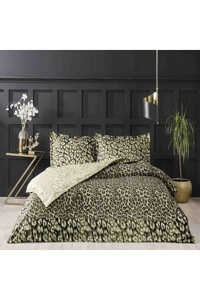 Taç Double bed linen 100% cotton satin animal print, TaçMako-Satin, Leona Brown