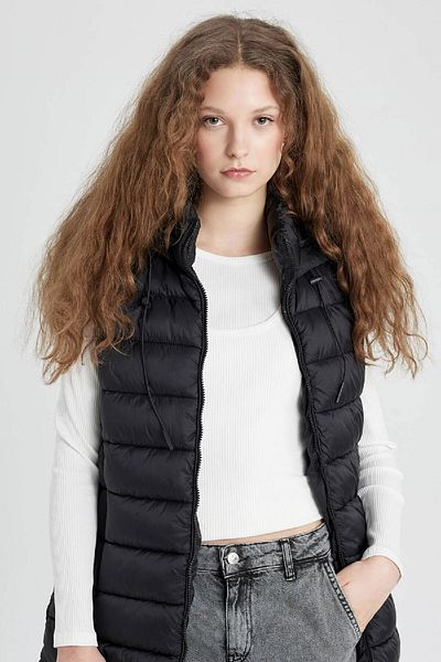 DeFacto Thick Seasonal Water Repellent Inflatable Vest with Hood and Zipper, Pocket A0976Ax24Au