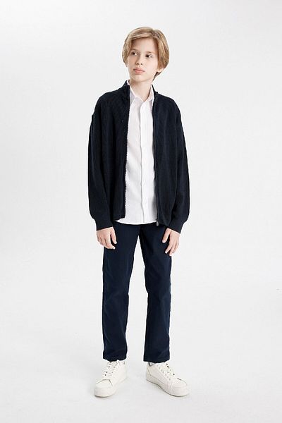 DeFacto Men Stand Collar Ribbed Zippered Orange Basic Trousers School Cardigan