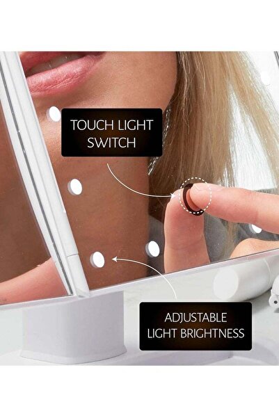 Yelajoy Portable Tri-Fold Cosmetic Mirror,Three LED Lights,Multi-Magnification,Touch Control,White