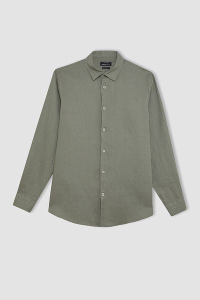 DeFacto Πουκάμισο λινό Polo Neck Regular Fit - Μακρυμάνικο C1825ax24sm