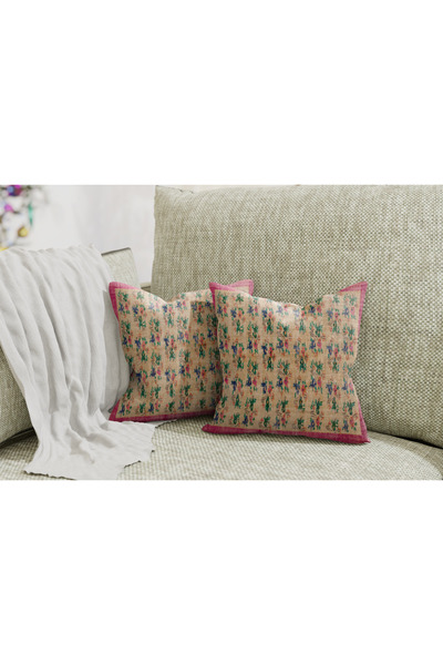 TURKISHRUG KINGDOM غطاء وسادة على شكل زهور باللون الوردي والبيج على الوجهين