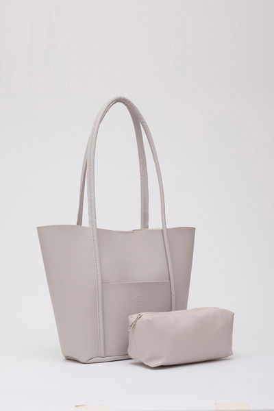 SHAKA حقيبة كتف كبيرة الحجم من الجلد الصناعي باللون الرمادي - مع جيب، حقيبة م...