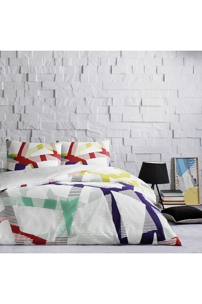 Taç Geometric Design Elastic Bed Linen, TaçRanforce, Crimson